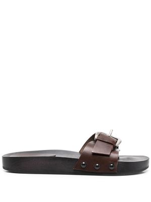 P.A.R.O.S.H. Ciabatta wooden buckle sandals - Brown