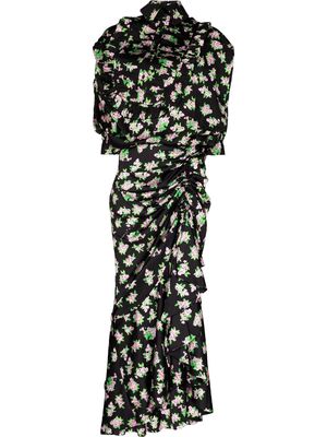 Natasha Zinko Pixel flower-print draped maxi dress - Black