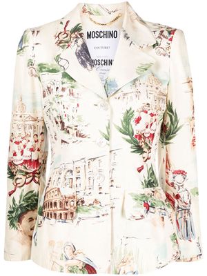 Moschino Pre-Owned 2010 landscape-print single-breasted silk blazer - Brown
