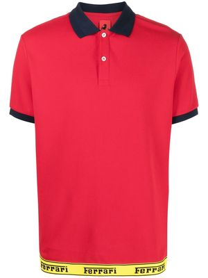 Ferrari logo-tape cotton polo shirt - Red