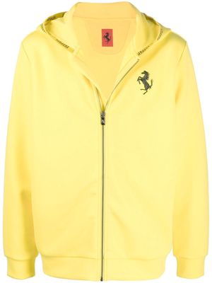 Ferrari logo-tape zip-up hoodie - Yellow