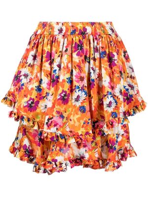 MSGM floral-print tiered skirt - Orange