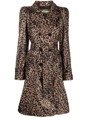 John Galliano Pre-Owned 2000s animal-print double-breasted trench coat - Brown