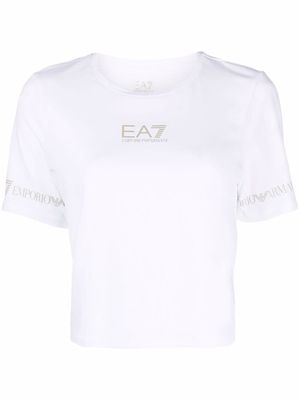 Ea7 Emporio Armani logo-print cropped T-shirt - White