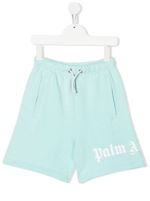 Palm Angels Kids logo-print drawstring track shorts - Blue