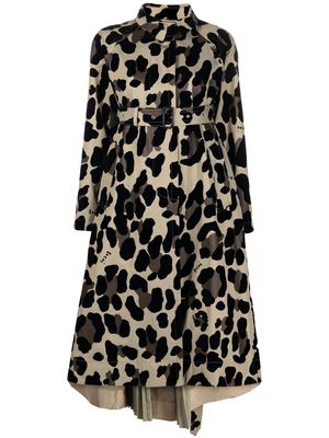 sacai leopard print belted coat - Black