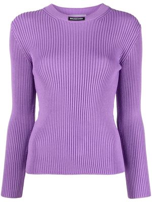 Balenciaga ribbed knit crew-neck top - Purple