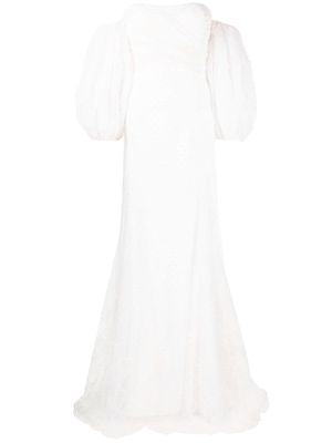 Parlor off-shoulder embroidered gown - White