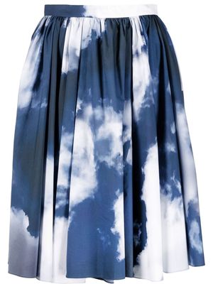 Alexander McQueen cloud photographic-print pleated skirt - Blue