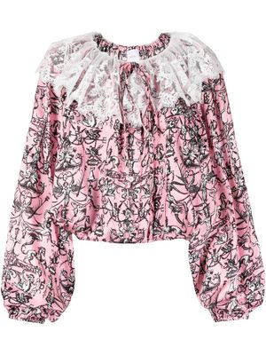 Patou Stories and Tales-print wide-sleeves blouse - Pink