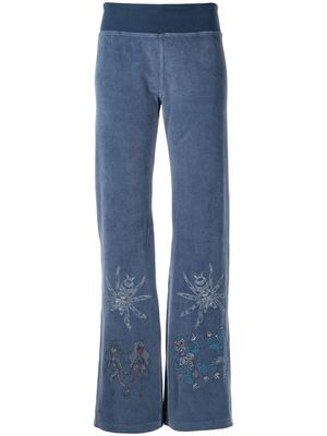 Bernhard Willhelm embroidered wide spider trousers - Blue
