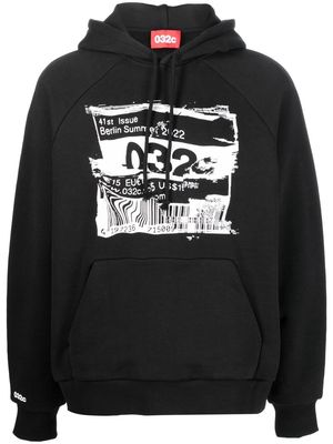 032c barcode-glitch organic cotton hoodie - Black