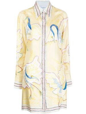 Casablanca bird-print silk shirt dress - Yellow
