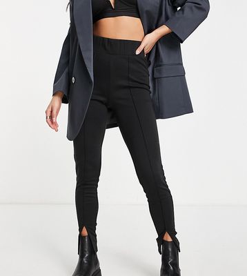 Vila Petite structured high waist leggings with pintuck and slit front in black