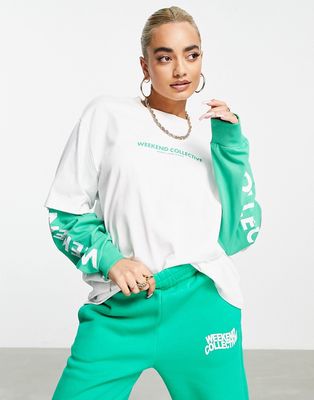 ASOS Weekend Collective oversized T-shirt with double layer and logo-White