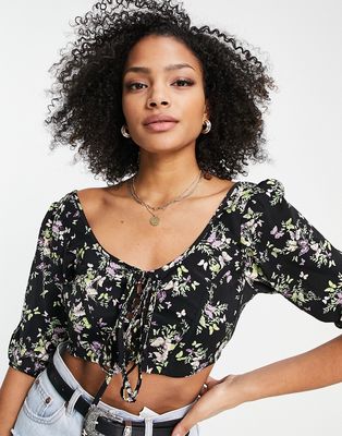The Frolic butterfly print corset top in black