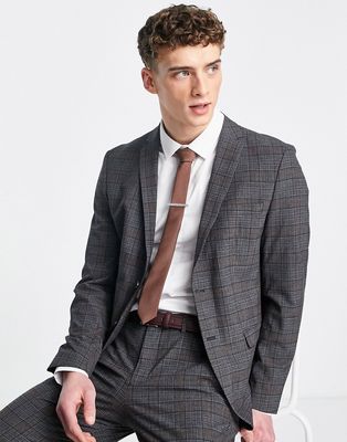 Selected Homme slim fit suit jacket in dark gray check
