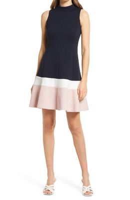 Eliza J Colorblock Quilted Fit & Flare Dress in Navy Multicolor