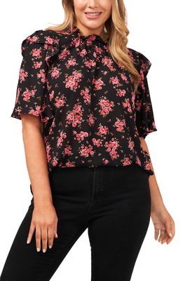 CeCe Blooming Roma Flutter Sleeve Top in Rich Black