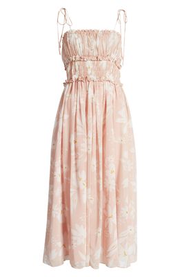 En Saison Gabby Smocked Waist Floral Print Dress in Pink
