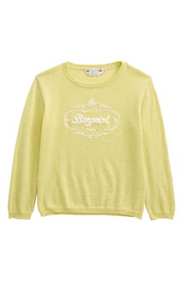 Bonpoint Kids' Alpin Embroidered Cotton & Cashmere Sweater in Jaune Acide