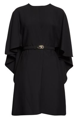 Fendi Cape Back Belted Cady Dress in Black