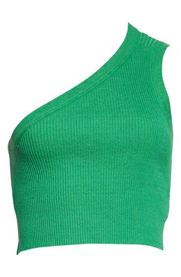 Jacquemus La Maille Ascu Ribbed One-Shoulder Linen Blend Crop Top in Green