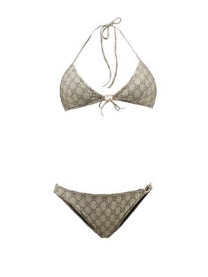 Gucci - GG-monogram Shimmer Triangle Bikini - Womens - Beige