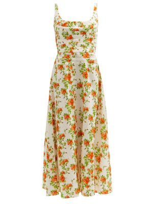 Emilia Wickstead - Angela Floral-print Poplin Midi Dress - Womens - Orange