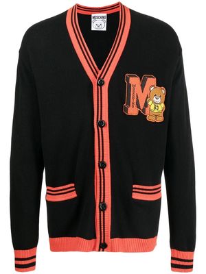 Moschino embroidered toy-bear patch cardigan - Black
