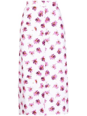 MSGM floral-print buttoned midi skirt - White