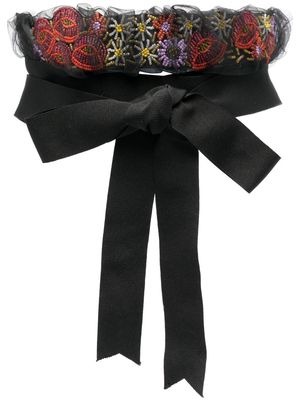 Parlor floral-bead bow-tie belt - Black