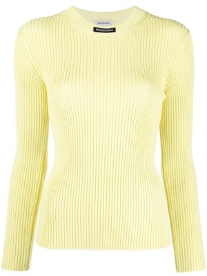 Balenciaga logo-patch ribbed knit top - Yellow
