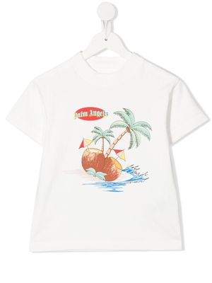Palm Angels Kids palm-print T-shirt - White