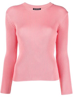 Balenciaga logo-patch ribbed knit top - Pink