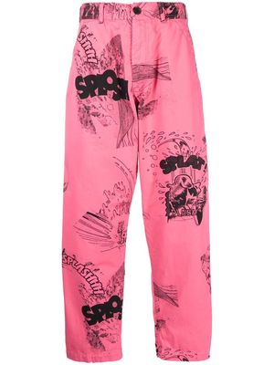Comme Des Garçons Shirt cartoon-print straight leg trousers - Pink
