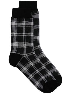 UNDERCOVER check-pattern logo-print socks - Green