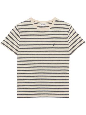 Saint Laurent striped logo t-shirt - Neutrals