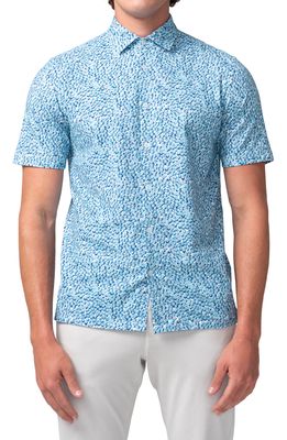 Good Man Brand On-Point Floral Short Sleeve Stretch Button-Up Shirt in Aqua Modern Animal Spot