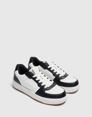 Pull & Bear chunky contrast sneakers with black panels in white