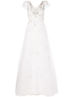 Jenny Packham sequin-embellished flared tulle gown - White