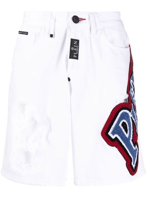 Philipp Plein patch-detail denim shorts - White