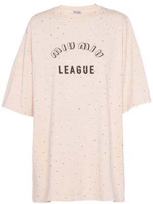 Miu Miu crystal-embellished oversized cotton T-shirt - Neutrals
