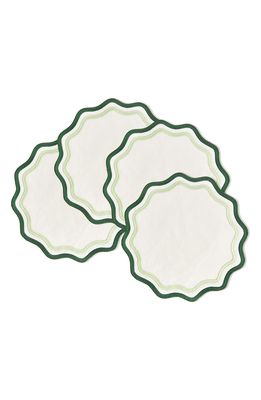 MISETTE Set of 4 Embroidered Linen Placemats in Color Block - Dark Green/Sage