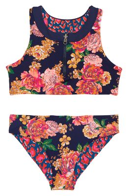 Maaji Kids' Peony Floral Reversible Two-Piece Swimsuit in Blue