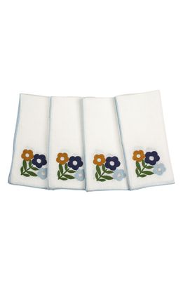 MISETTE Set of 4 Floral Embroidered Linen Napkins in Floral Group - Amber/blue