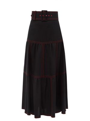 Gucci - Belted Topstitched Canvas Skirt - Womens - Dark Denim