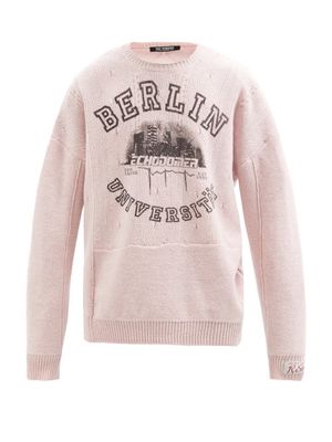Raf Simons - Berlin University-print Pointelle-wool Sweater - Mens - Light Pink