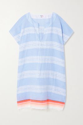 LemLem - Sisu Fringed Metallic Striped Cotton-blend Gauze Mini Dress - Blue