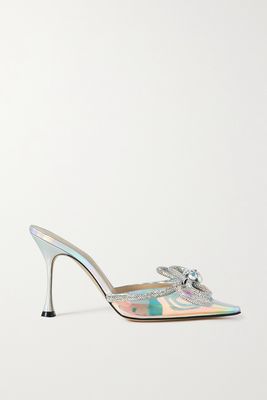 MACH & MACH - Double Bow Crystal-embellished Iridescent Pvc Mules - Neutrals